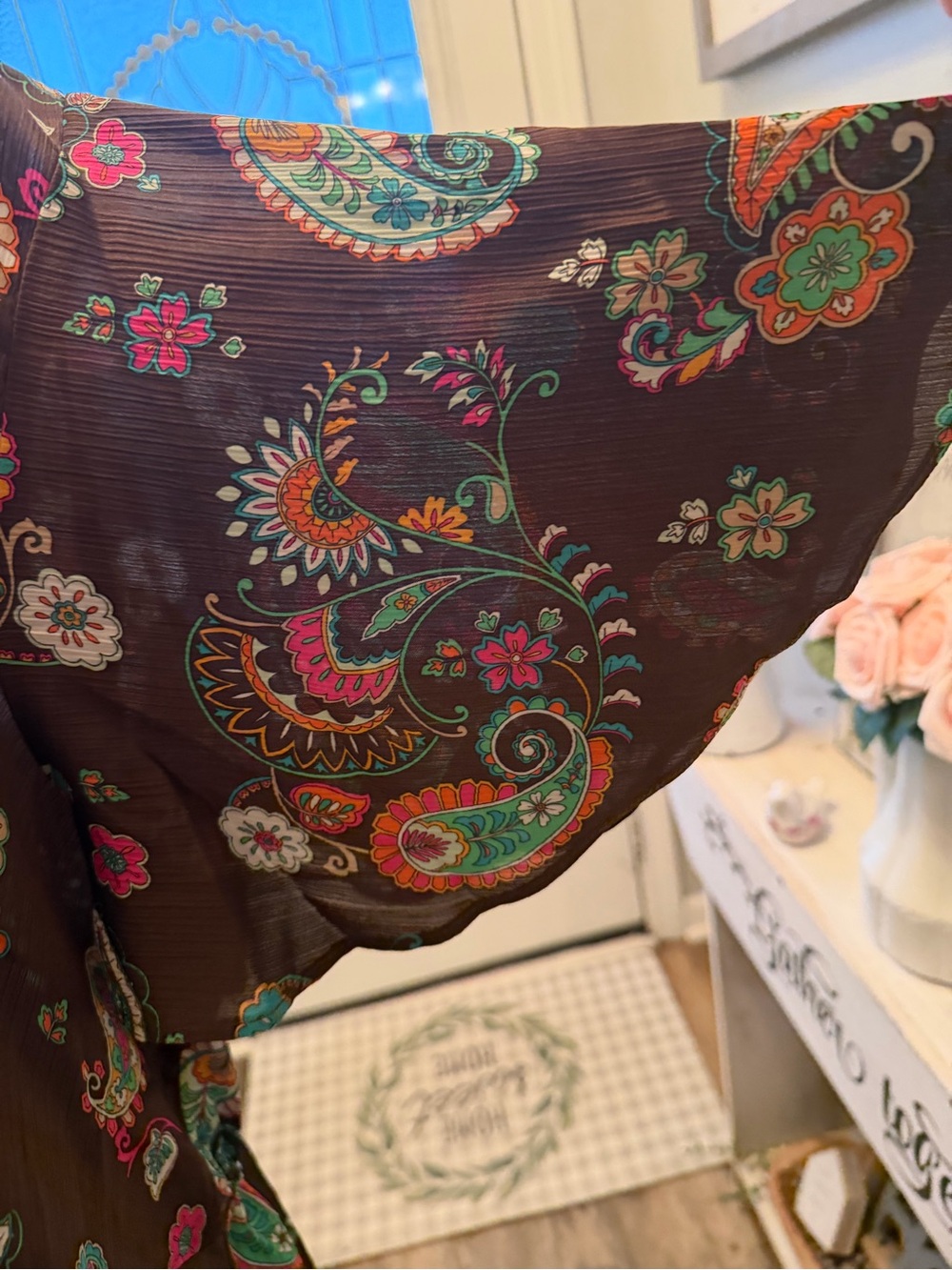 Cato Brown Paisley V-Neck Tunic with Teal & Pink Accents - Picture 3 of 3